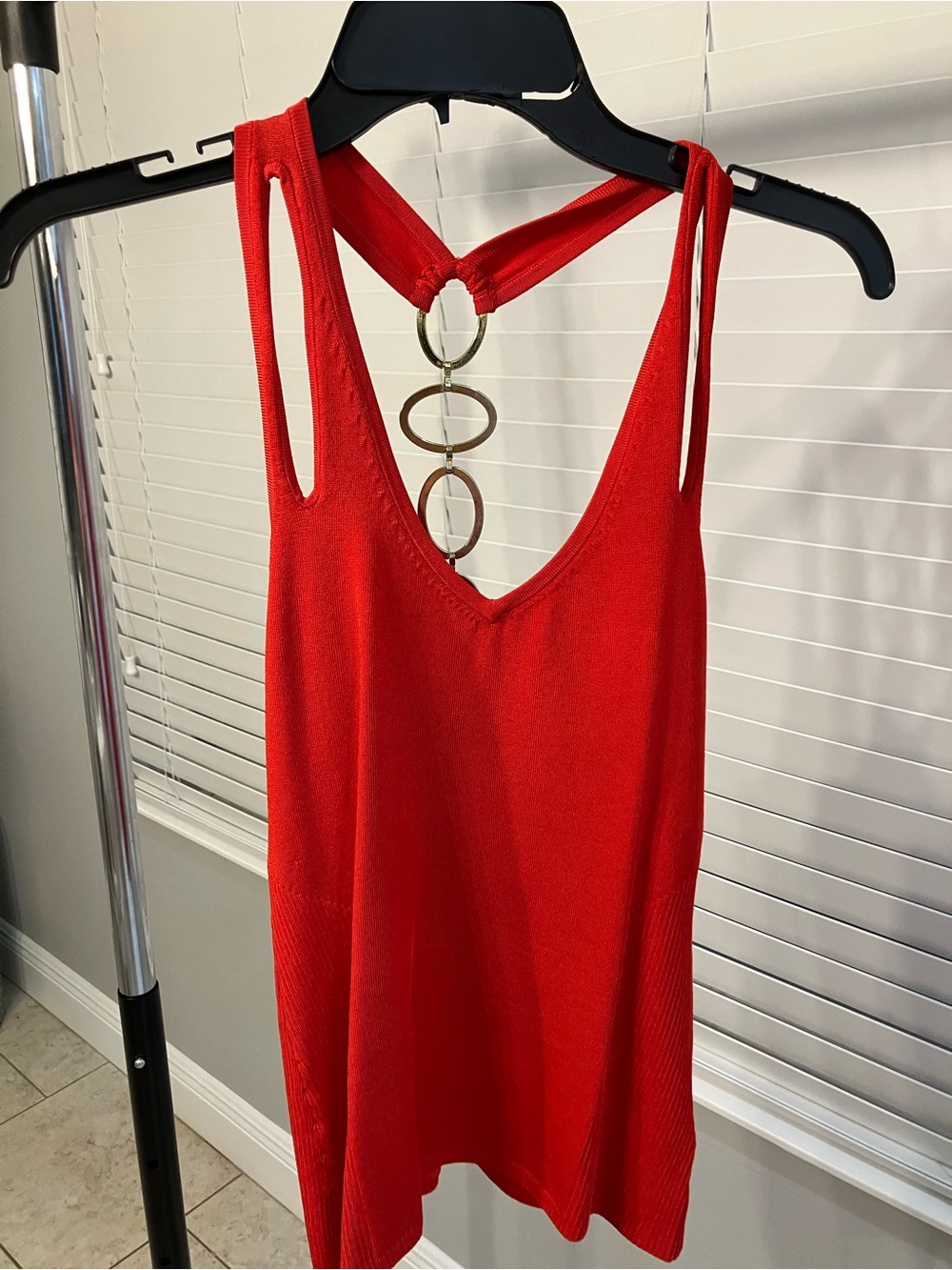Cache Red Sleeveless Tank with Linked Gold Rings